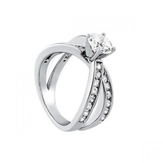 Bague De Fiançailles Solitaire En Or Blanc Avec Réel Diamants 2 Carats Et Accents