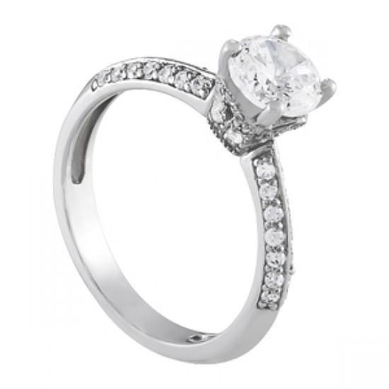 Bague De Fiançailles Solitaire En Or Blanc Avec Véritable Diamants 1.70 Carats Et Accents