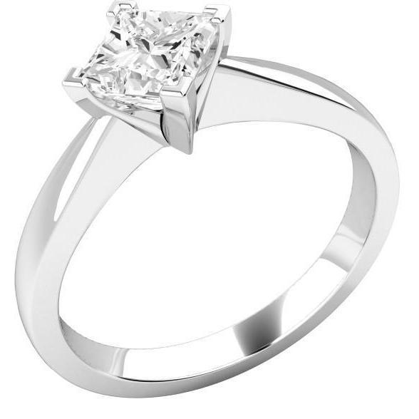 Bague De Fiançailles Solitaire En Or Blanc Avec Véritable Diamants 2 Carats Et Taille Princesse