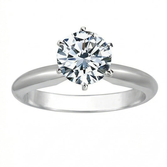Bague De Fiançailles Solitaire Naturel Diamant Naturels Extraits des Mines ( et non cultivés en laboratoire ) Rond 1 Carat En Or Blanc 14K