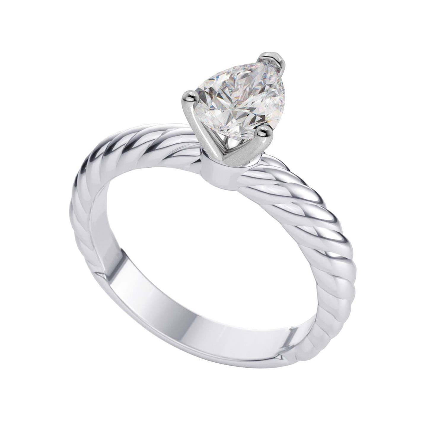 Bague De Fiançailles Solitaire Poire 1 Carat Naturel Diamant Or Blanc