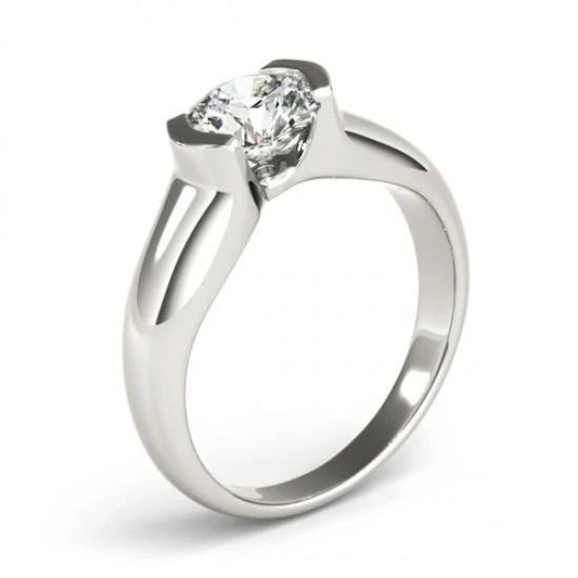 Bague De Fiançailles Solitaire Réel Diamant Demi-Lunette 1 Carat Or Blanc 14K