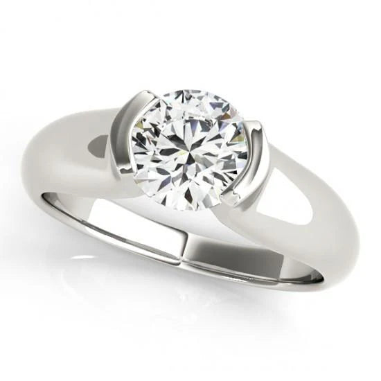 Bague De Fiançailles Solitaire Réel Diamant Demi-Lunette 1 Carat Or Blanc 14K