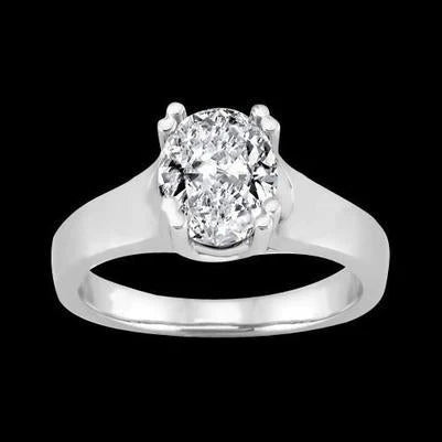 Bague De Fiançailles Solitaire Réel Diamant Ovale 2 Carats Or Blanc 14K