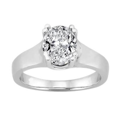 Bague De Fiançailles Solitaire Réel Diamant Ovale 2 Carats Or Blanc 14K