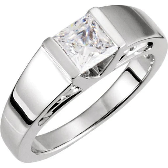 Bague De Fiançailles Solitaire Réel Diamant Princesse 1 Carat Or Blanc 14K