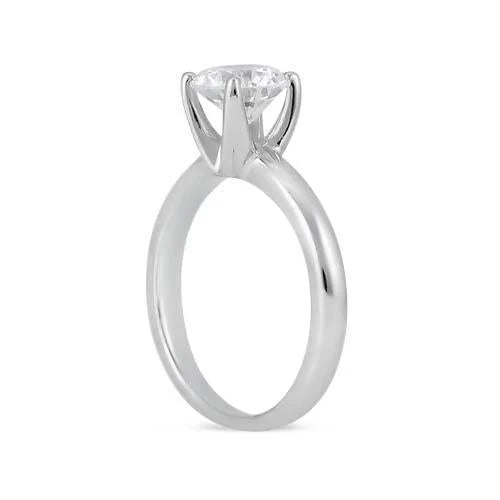 Bague De Fiançailles Solitaire Réel Diamant Rond 1 Carat Or Blanc 14K