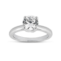 Bague De Fiançailles Solitaire Réel Diamant Rond 1 Carat Or Blanc 14K