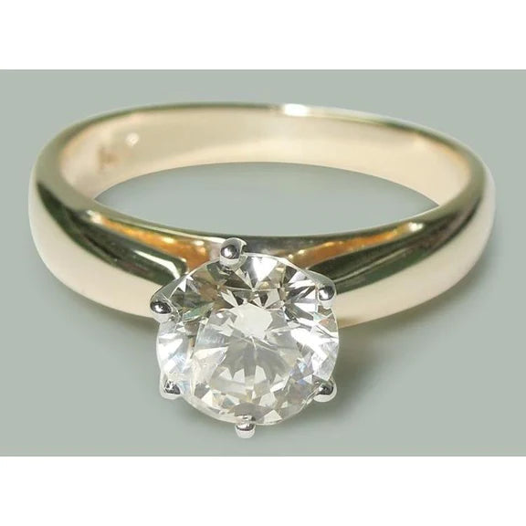 Bague De Fiançailles Solitaire Réel Diamant Rond 1.50 Carats Deux Tons 14K
