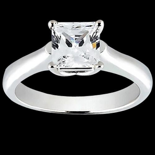 Bague De Fiançailles Solitaire Réel Diamant Taille Princesse 1 Carat Or Blanc 14K