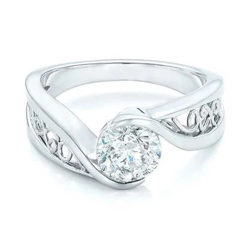 Bague De Fiançailles Solitaire Ronde 2 Carats Réel Diamant