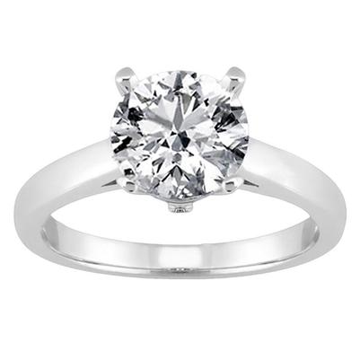 Bague De Fiançailles Solitaire Véritable Diamant Rond Pour Femme En Or Blanc 3 Ct.