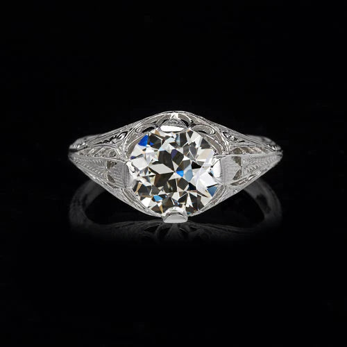 Bague De Fiançailles Solitaire Vieux Mineur Réel Diamant Style Antique 1.50 Carats