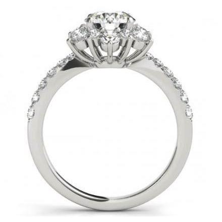 Bague De Fiançailles Style Fleur Réel Diamant Rond Halo 2.25 Carats WG 14K