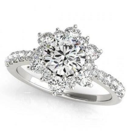 Bague De Fiançailles Style Fleur Réel Diamant Rond Halo 2.25 Carats WG 14K