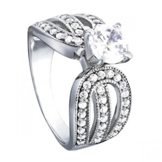 Bague De Fiançailles Style Vintage Réel Diamant Rond 1.35 Carats Or Blanc