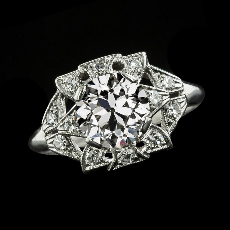 Bague De Fiançailles Taille Ancienne Naturel Diamants Ronds Style Vintage 3.50 Carats