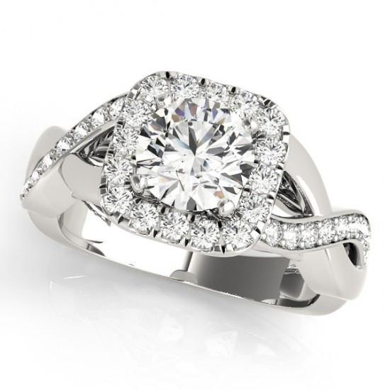 Bague De Fiançailles Torsadée Avec Réel Diamant Rond Halo 1.65 Carat WG 14K