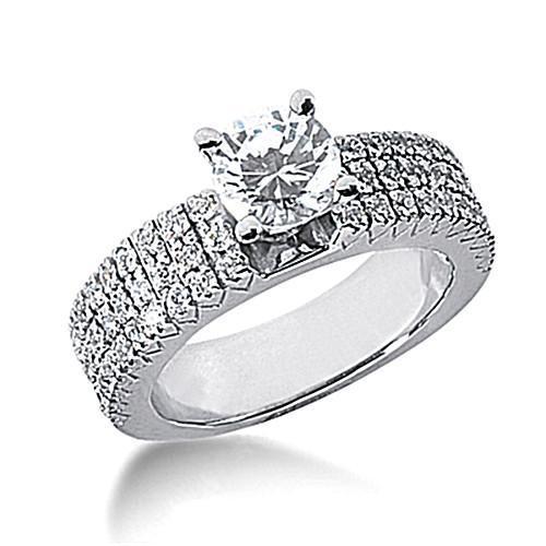 Bague De Fiançailles Triple Rangée De Réel Diamants Accentués En Or Blanc 2.00 Carats 14K