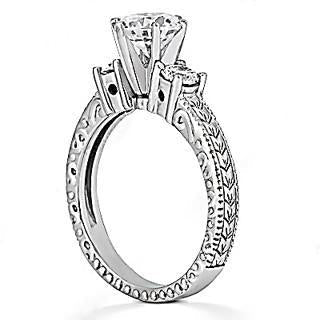 Bague De Fiançailles Trois Pierres 2 Ct.Réel Diamant Style Antique Or Blanc 14K