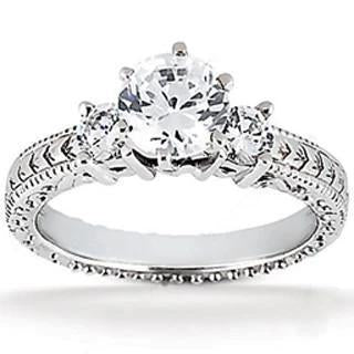 Bague De Fiançailles Trois Pierres 2 Ct.Réel Diamant Style Antique Or Blanc 14K