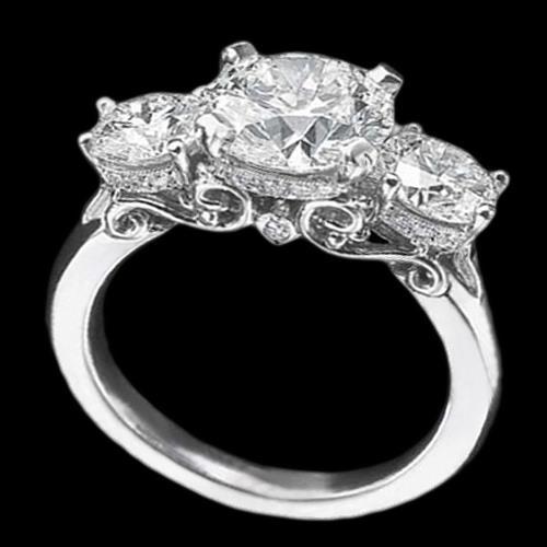 Bague De Fiançailles Trois Pierres Réel Diamant Style Tulipe En Or Blanc 3.75 Cts