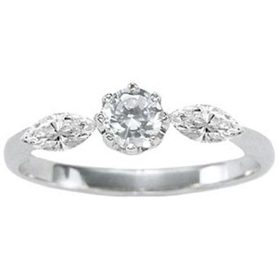 Bague De Fiançailles Véritable Diamant 1.15 Carat Trois Pierres Or Blanc 14K Nouveau