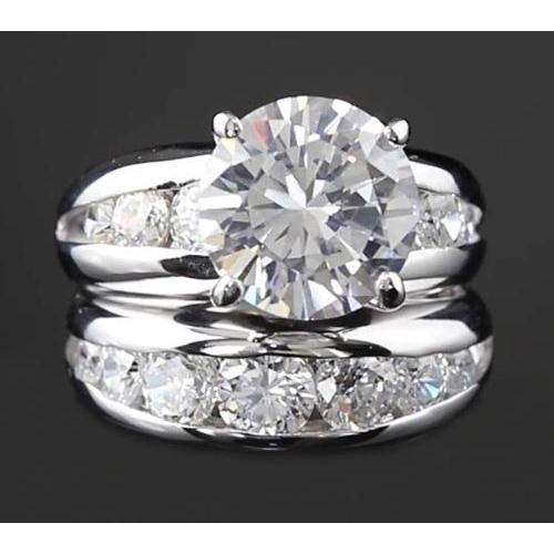 Bague De Fiançailles Véritable Diamant 5 Carats Sertie Or Blanc 14K