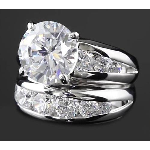 Bague De Fiançailles Véritable Diamant 5 Carats Sertie Or Blanc 14K