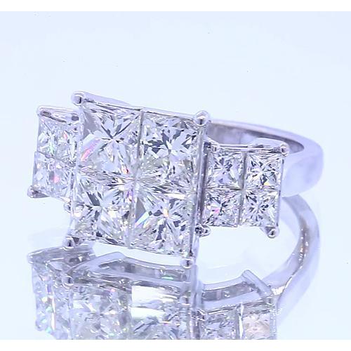 Bague De Fiançailles Véritable Diamant 6 Carats Taille Princesse Or Blanc 14K
