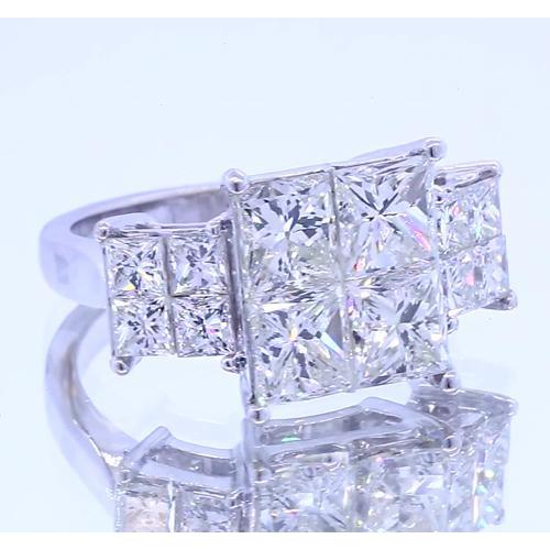 Bague De Fiançailles Véritable Diamant 6 Carats Taille Princesse Or Blanc 14K