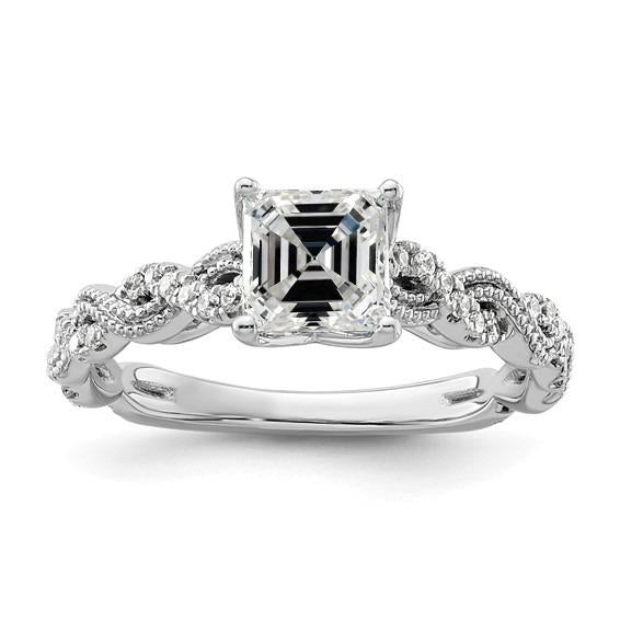 Bague De Fiançailles Véritable Diamant Asscher Tige Torsadée À Griffes 3.50 Carats