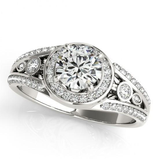 Bague De Fiançailles Véritable Diamant Brillant Rond Halo 1.75 Carat WG 14K