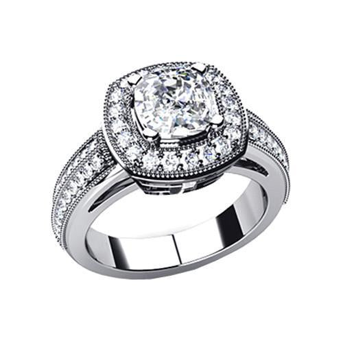 Bague De Fiançailles Véritable Diamant Coussin Halo Or Blanc 6.50 Carats