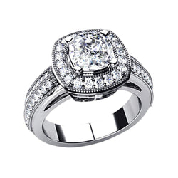 Bague De Fiançailles Véritable Diamant Coussin Halo Or Blanc 6.50 Carats