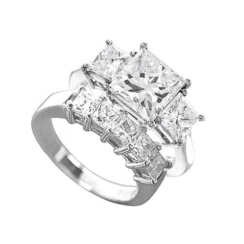 Bague De Fiançailles Véritable Diamant De 1.5 Carat Taille Princesse 5 Pierres En Or Blanc 14K