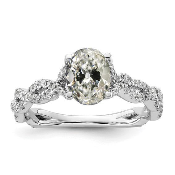 Bague De Fiançailles Véritable Diamant En Or Ovale Vieux Mineur Tige Torsadée 5.50 Carats