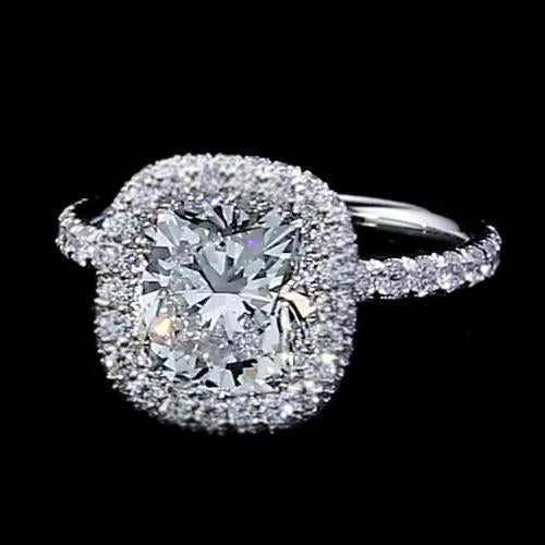 Bague De Fiançailles Véritable Diamant Halo 3 Carats Femme Or Blanc 14K Bijoux