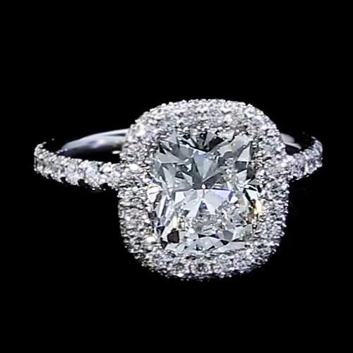 Bague De Fiançailles Véritable Diamant Halo 3 Carats Femme Or Blanc 14K Bijoux