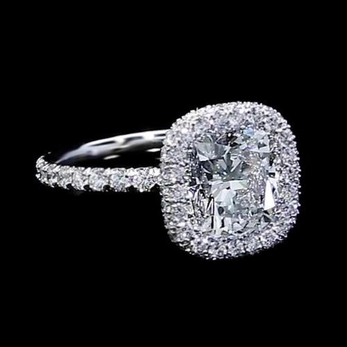 Bague De Fiançailles Véritable Diamant Halo 3 Carats Femme Or Blanc 14K Bijoux