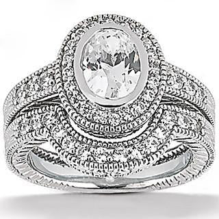 Bague De Fiançailles Véritable Diamant Ovale Halo Sertie De Bijoux En Or Blanc 1.67 Carats