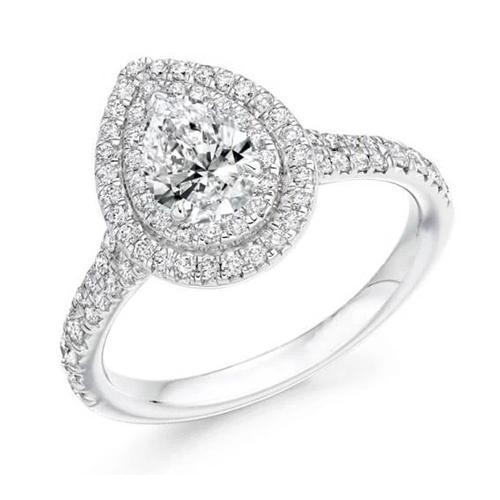 Bague De Fiançailles Véritable Diamant Poire 3.35 Carats Or Blanc