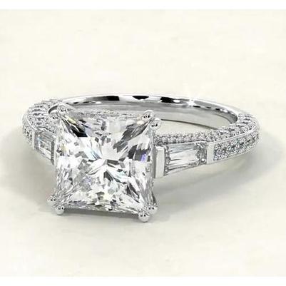 Bague De Fiançailles Véritable Diamant Princesse Baguette 5.10 Carats Bijoux Neuf