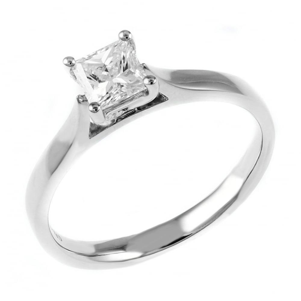 Bague De Fiançailles Véritable Diamant Princesse Solitaire 1.25 Carats Or Blanc 14K
