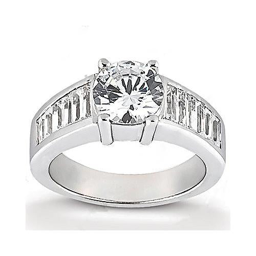 Bague De Fiançailles Véritable Diamant Rond 4.25 Carats Baguettes Accentuées