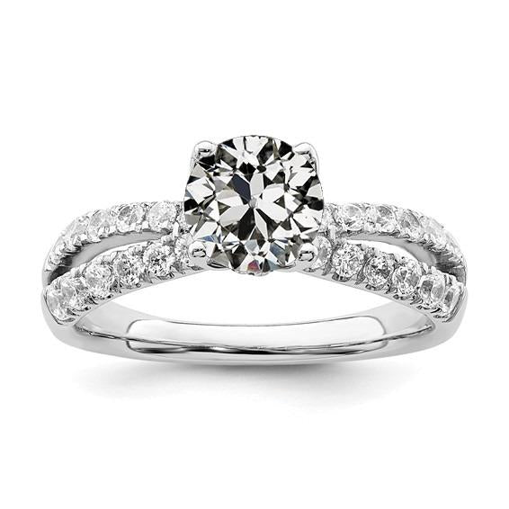 Bague De Fiançailles Véritable Diamant Rond Vieux Mineur Tige Fendue 3 Carats