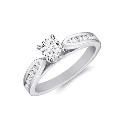 Bague De Fiançailles Véritable Diamant Serti Cathédrale Taille Brillant WG 14K