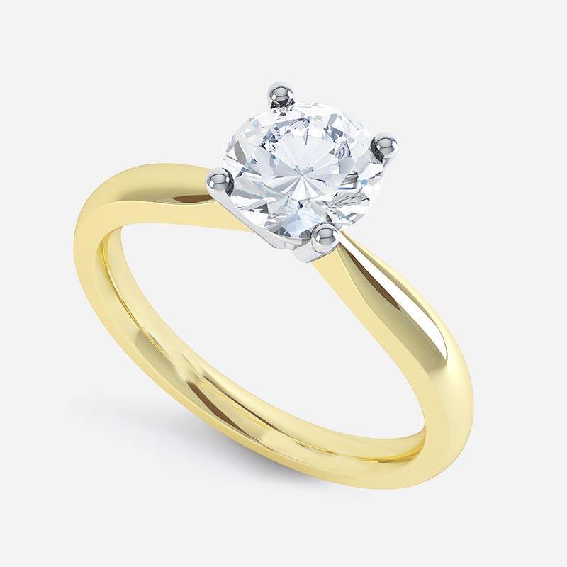 Bague De Fiançailles Véritable Diamant Solitaire 1.25 Carat Bicolore 14K
