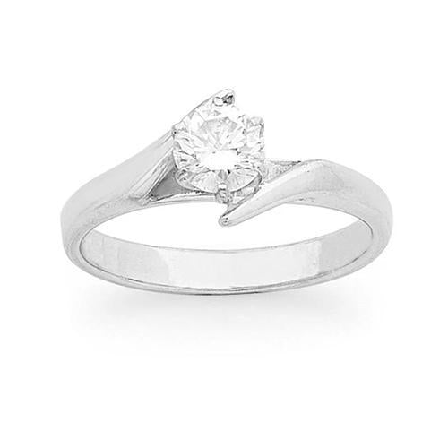 Bague De Fiançailles Véritable Diamant Solitaire Rond 1.50 Carat Or Blanc 14K