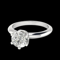 Bague De Fiançailles Véritable Diamant Solitaire Rond 2 Carats Or Blanc 14K